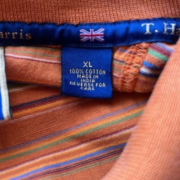 T Harris London Mens Orange Striped Polo Shirt XL 100% Cotton Short Sleeve Casua - Picture 4 of 9